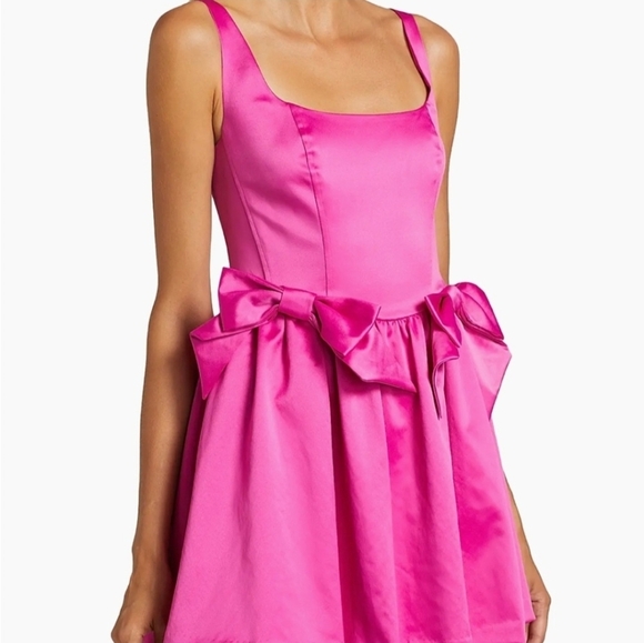 💕🔹️LoveShackFancy🔹️ Vibrant Pink  Bayer Bow Trim Mini Dress - Picture 5 of 12
